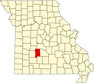 Map of Missouri highlighting Dallas County