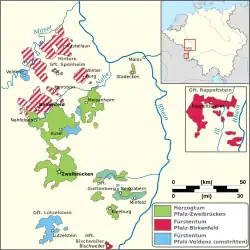 Palatine Zweibrücken (green) and other Palatine lines, ca. 1700.