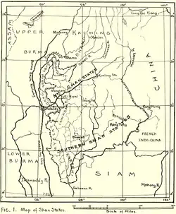 1917 map of the Burmese Shan States when Wuntho had already been annexed to the British territories