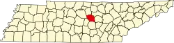 Map of Tennessee highlighting DeKalb County
