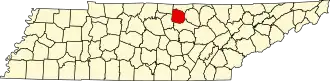 Map of Tennessee highlighting Jackson County