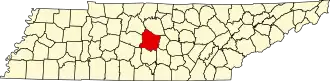 Map of Tennessee highlighting Rutherford County
