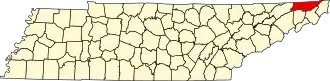 Map of Tennessee highlighting Sullivan County