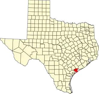 Map of Texas highlighting Calhoun County