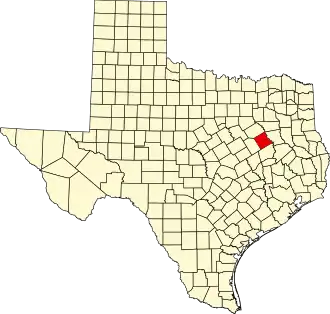 Map of Texas highlighting Freestone County
