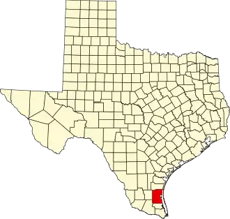 Map of Texas highlighting Kenedy County