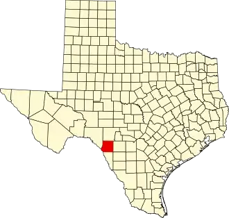 Map of Texas highlighting Kinney County