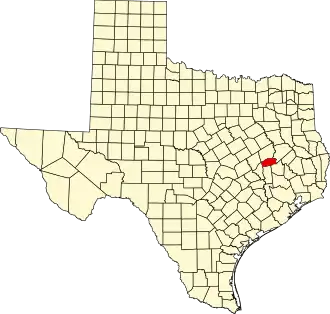 Map of Texas highlighting Madison County