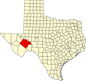Map of Texas highlighting Pecos County