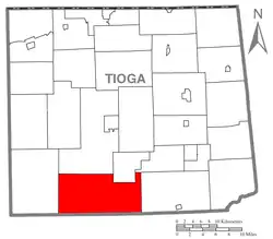 Map of Tioga County Highlighting Morris Township