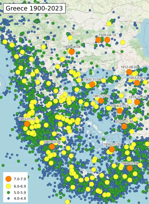 Image 5Map of earthquakes in Greece and adjacent countries 1900–2017 (from Geography of Greece)