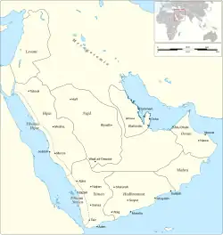 Map of the Tihamah of Hijaz and Yemen shown on the west coast of the Arabian Peninsula