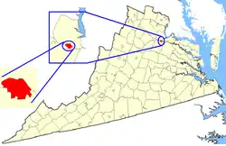Location of Fredericksburg in Virginia