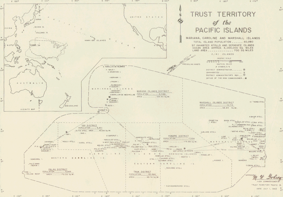 Image 25Map from 1961 of the US Trust Territory of the Pacific Islands, formerly Japan's South Seas Mandate. (from Micronesia)