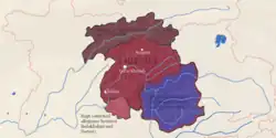 Map of the Principality of Darvaz from the 17th to 19th centuries. Modern borders are overlaid in red.