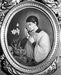 Oil on canvas depicting Saint Aloysius Gonzaga in a Romantic style, featuring canonical iconographic elements