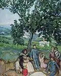 Painting of a landscape with family, Marino Andreu