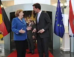 Chancellor of Germany Angela Merkel and Prime Minister Mark Rutte in Berlin on 20 June 2012.