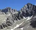 Summit of Marmolada (behind, left) and Sasso Vernale (right) from southwest