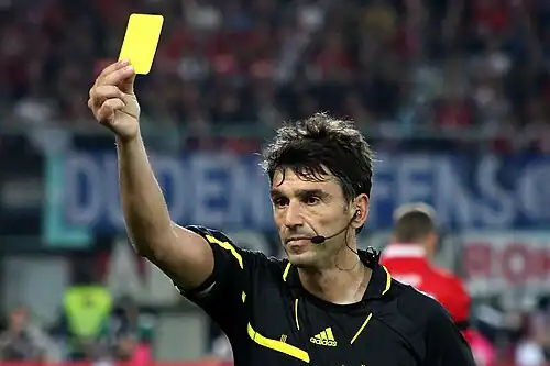 Yellow penalty card used during an association football match