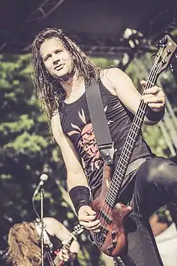 Molnár performing with Wisdom at Rockpart festival in Balatonszemes, Hungary, in 2016