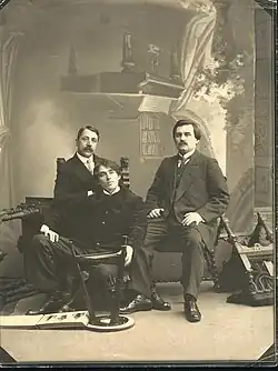 Matyushin, Alexei Kruchonykh, and Malevich at the First All-Russian Conference of the Bards of the Future, 1912. Photo by Karl Bulla.