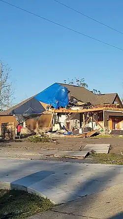 Image 39A home partially destroyed by an EF2 tornado near Mauriceville, Texas. (from Tornadoes of 2021)