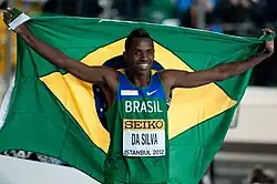 Mauro Vinícius da Silva celebrating his win after long jump.