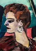 Head of the woman in red