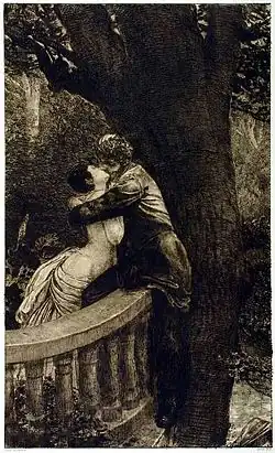 Kiss in the Park, from the series A Love, Opus X, no. 4 (1887), etching and engraving, 45.4 x 27.4 cm