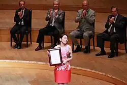 Kishima after winning first place at the inaugural Shanghai Isaac Stern International Violin Competition, 2016