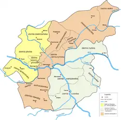 The map of the political division of Masovia between 1313 and 1345, including the Duchy of Czersk.