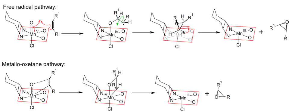 Mechanisms of the free-radical and metallo-oxetane pathways of the Jacobsen-Katsuki reaction