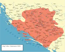 Bosnian Kingdom at the time of Tvrtko's death in 1391.