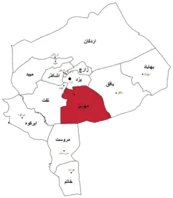 Location of Mehriz County in Yazd province