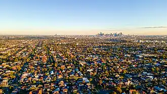 View of Thornbury from above looking towards the Melbourne CBD
