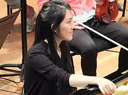 Mélodie Zhao, recording Tchaikovsky's concertos with the Orchestre de la Suisse Romande in June 2013.