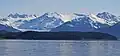 Left to rightː Mendenhall Towers, Mt. Wrather, Bullard Mountain, Nugget Towers seen from Douglas Island