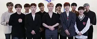 Omega X in June 2021. From left to right: Jaehan, Xen, Taedong, Hwichan, Hyuk, Hangyeom, Junghoon, Jehyun, Yechan, Kevin, Sebin.