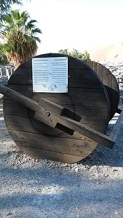 Side view of a reconstructed model of the Metagenes method for moving heavy stones. Ancient Beit Shean, Scythopolis
