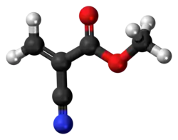 Ball-and-stick model of the methyl cyanoacrylate molecule