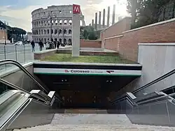 One of the entrances of the Colosseo Station from Via dei Fori Imperiali in December 2025