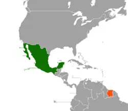 Map indicating locations of Mexico and Suriname