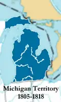 From 1805 to 1818, the western border was a line through Lake Michigan.
