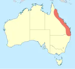 Map showing the distribution of Micromidia atrifrons in north-eastern Australia