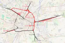 Map of the Milan railway node after modifications made between 1914 and 1931