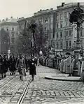 Military parade in Vienna (two-color flags), 1913