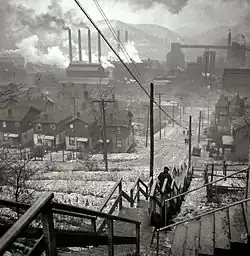 Pittsburgh, United States, was the largest steel-producing city in the world. [citation needed] This image shows the Mill District in 1940.