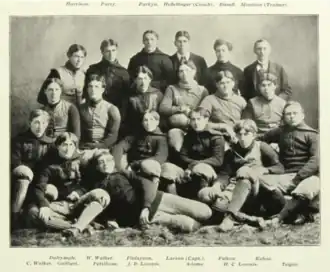 The Minnesota Golden Gophers football team in 1895. Parkyn is in the middle of the back row.