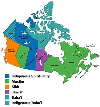 Largest minority religion in Canada by province/territory, 2001 census